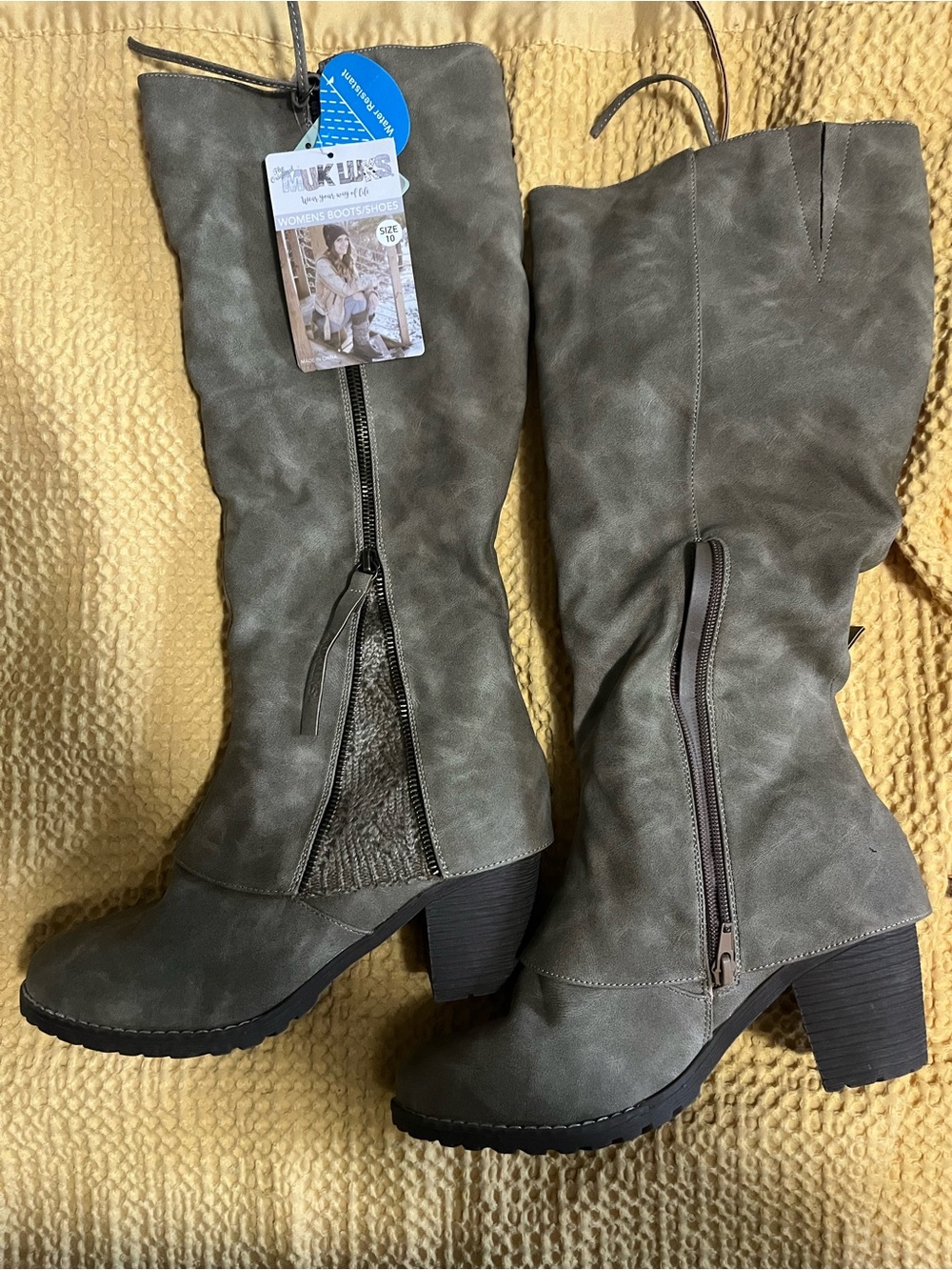 Muk Luks Tall Side-Zip Heeled Boots in taupe